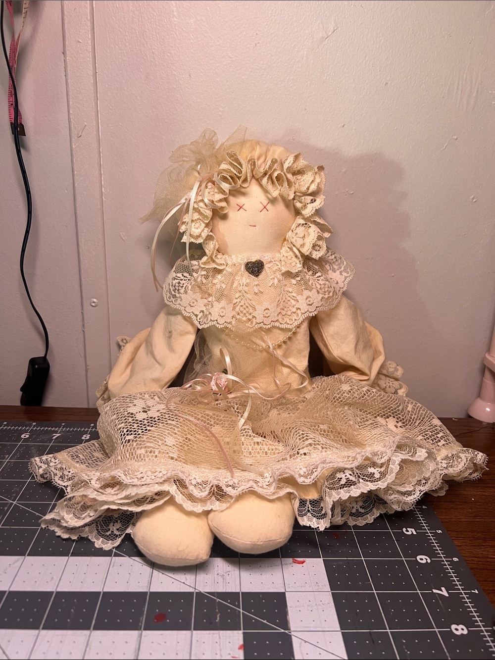 Vintage Handmade Cream Lace Decorative Rag Doll